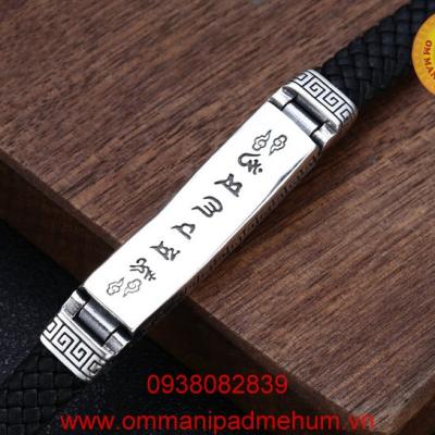 Vòng đeo tay bạc thái thần chú Om Mani Padme Hum và chủng tử Hri